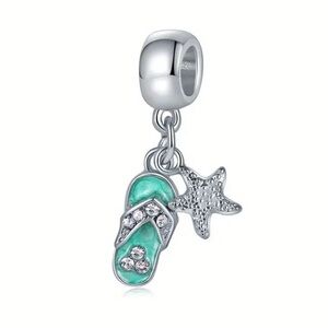 Silver and Green Flip Flop Charm with starfish NWT